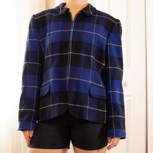 Plaid Blue and Black Women's Jacket